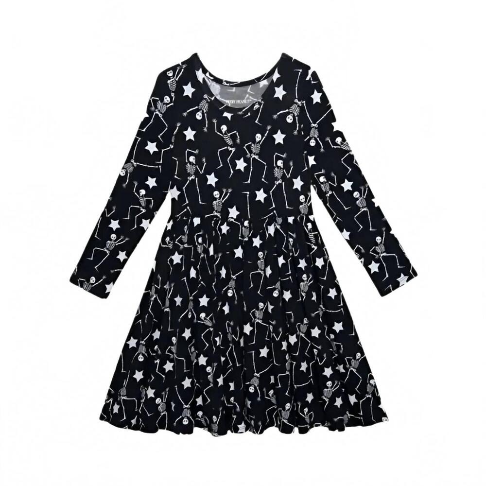 NEW POSH PEANUT girls funny bones glow in the dark twirl dress in black